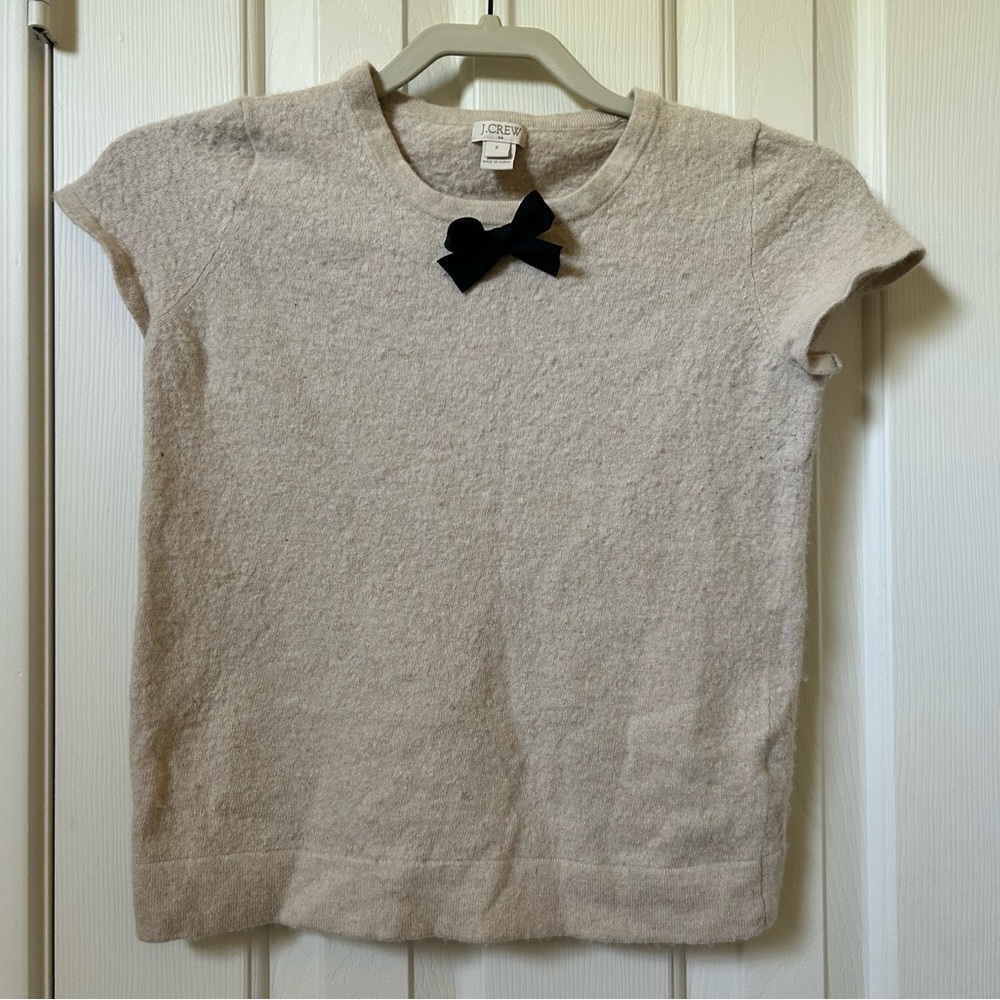 J Crew Small Short Sleeve Crème Sweater Top with Bow Detail